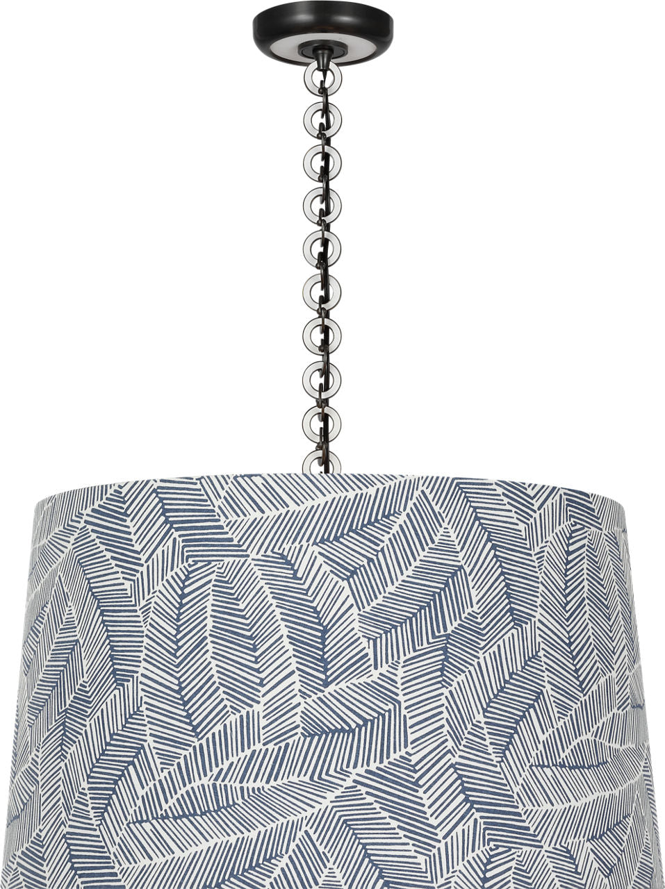 Evelyn 25" Hanging Shade | Bronze and White Oak | Schumacher Navy Abstract Leaf Shade