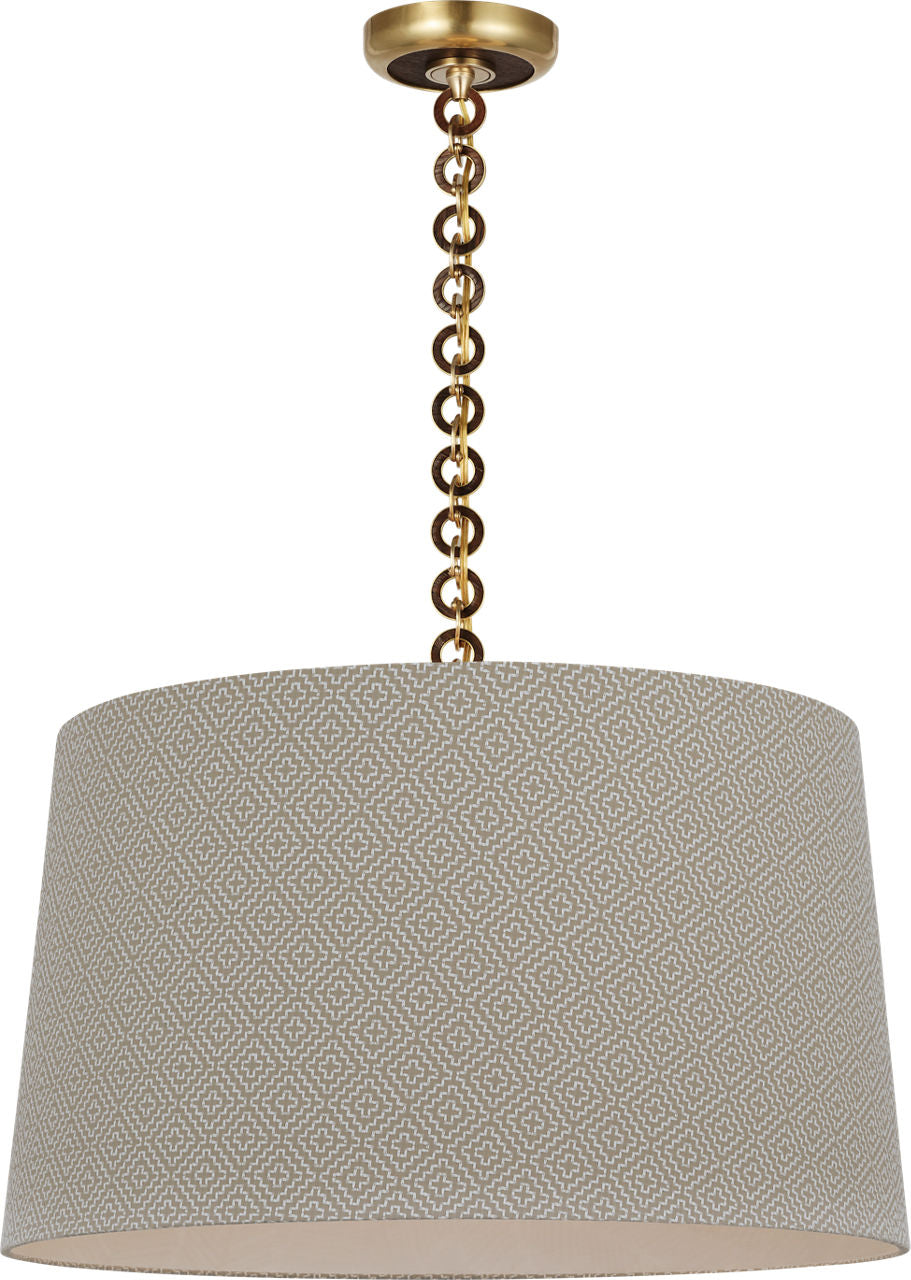 Evelyn 25" Hanging Shade | Hand-Rubbed Antique Brass and Natural Oak | Schumacher Dove Soho Weave Shade