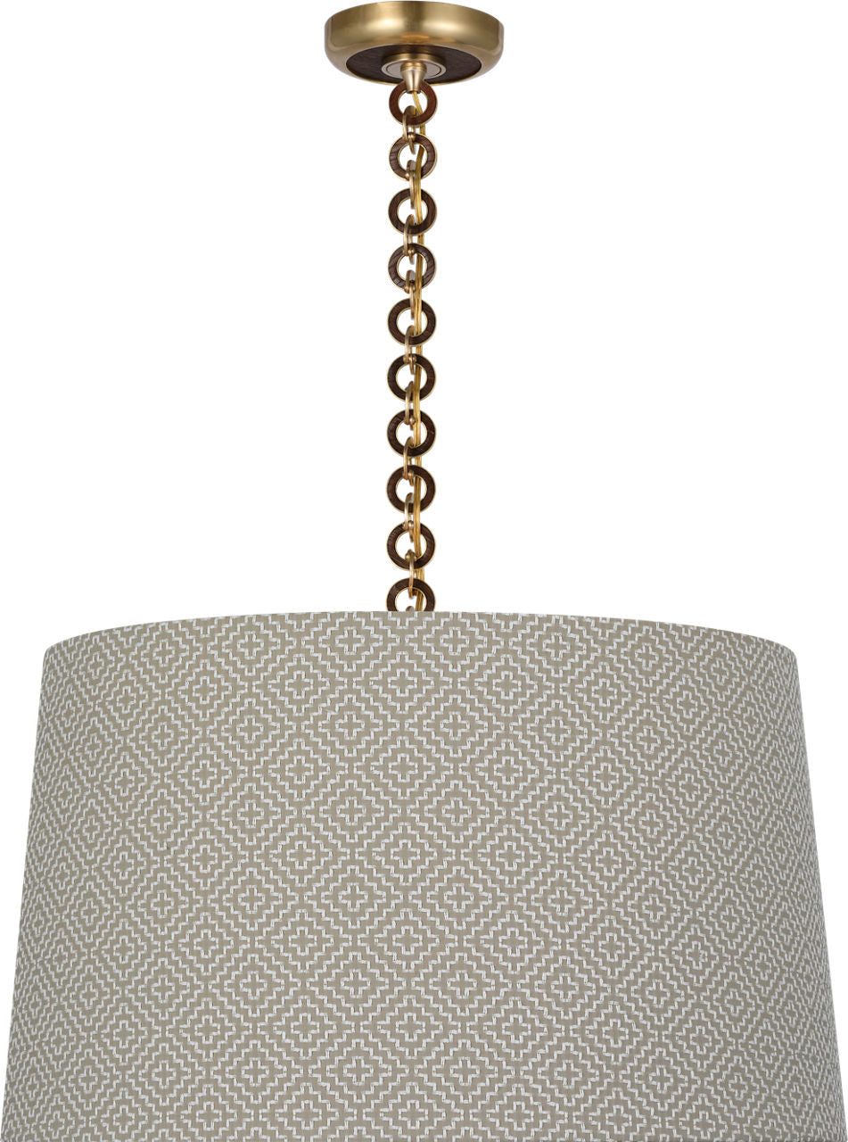 Evelyn 25" Hanging Shade | Hand-Rubbed Antique Brass and Natural Oak | Schumacher Dove Soho Weave Shade
