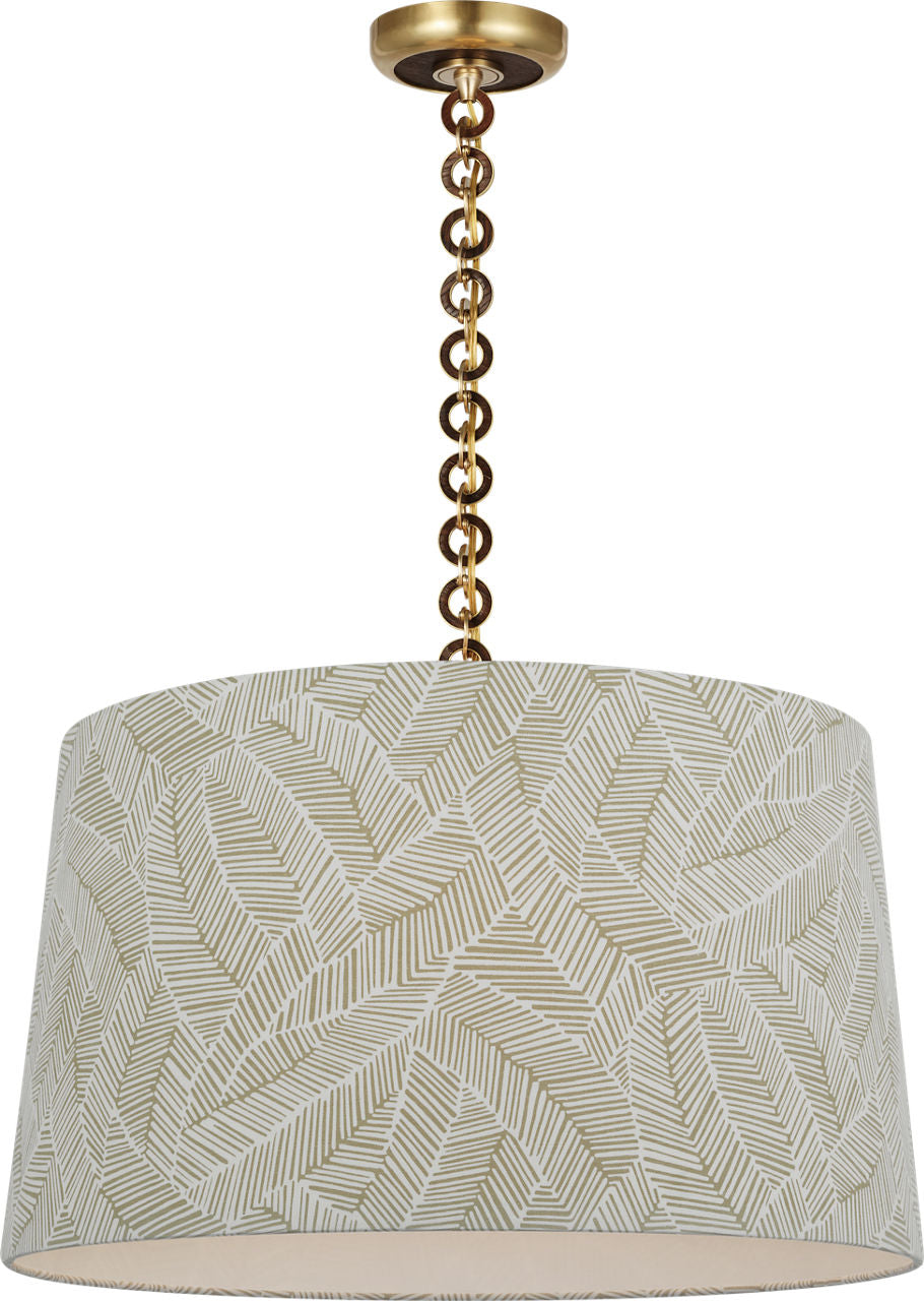 Evelyn 25" Hanging Shade | Hand-Rubbed Antique Brass and Natural Oak | Schumacher Taupe Abstract Leaf Shade