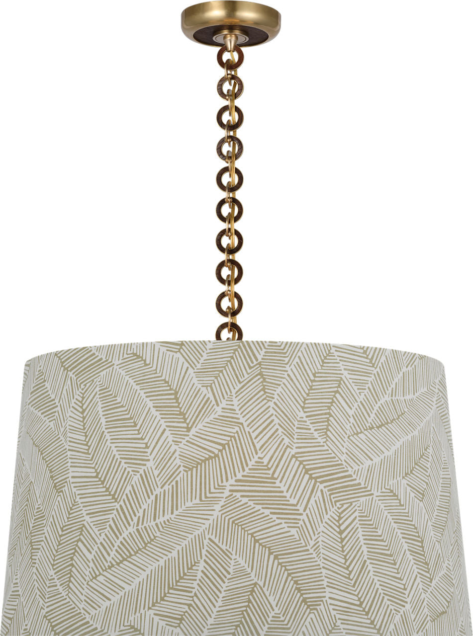 Evelyn 25" Hanging Shade | Hand-Rubbed Antique Brass and Natural Oak | Schumacher Taupe Abstract Leaf Shade