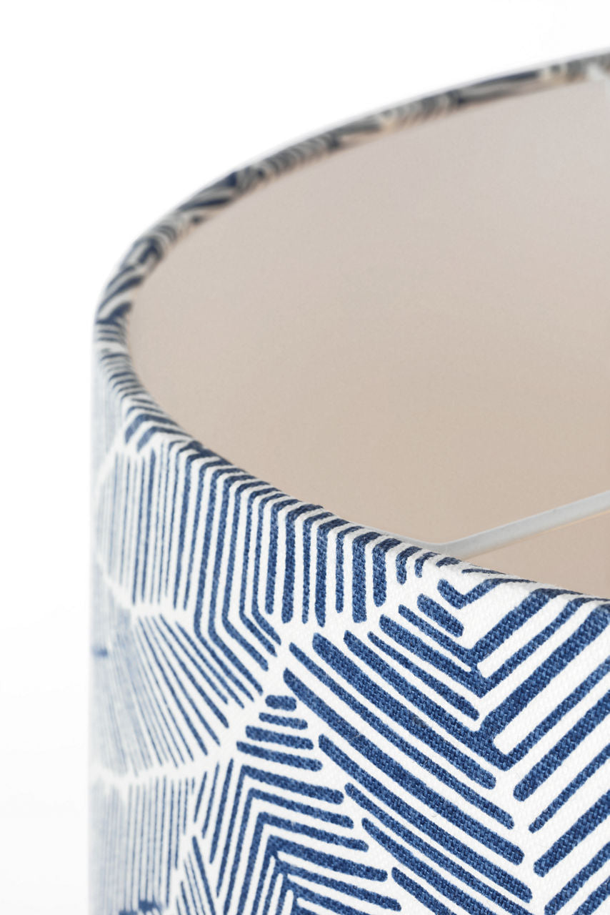 Evelyn 25" Hanging Shade | Hand-Rubbed Antique Brass and Natural Oak | Schumacher Navy Abstract Leaf Shade