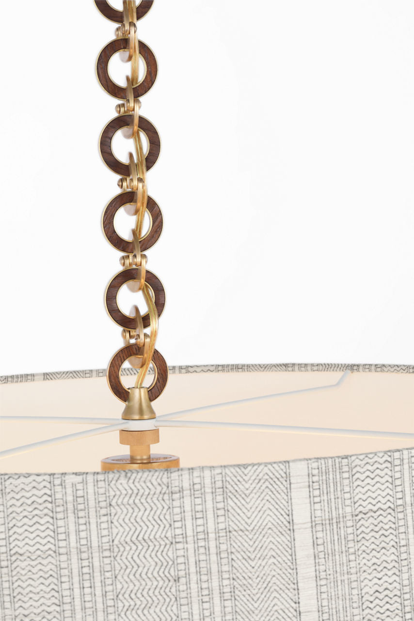 Evelyn 25" Hanging Shade | Hand-Rubbed Antique Brass and Natural Oak | Schumacher Natural Mohave Shade