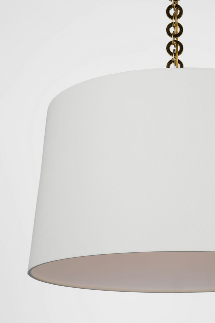 Evelyn 25" Hanging Shade | Hand-Rubbed Antique Brass and Natural Oak | Linen Shade