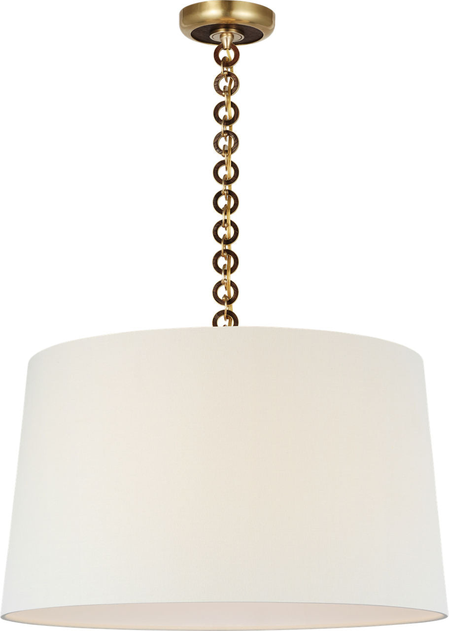 Evelyn 25" Hanging Shade | Hand-Rubbed Antique Brass and Natural Oak | Linen Shade