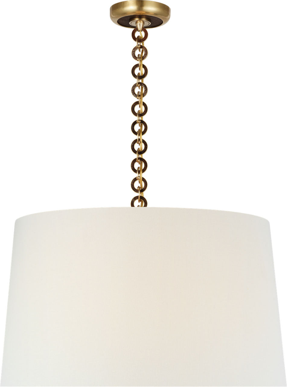 Evelyn 25" Hanging Shade | Hand-Rubbed Antique Brass and Natural Oak | Linen Shade