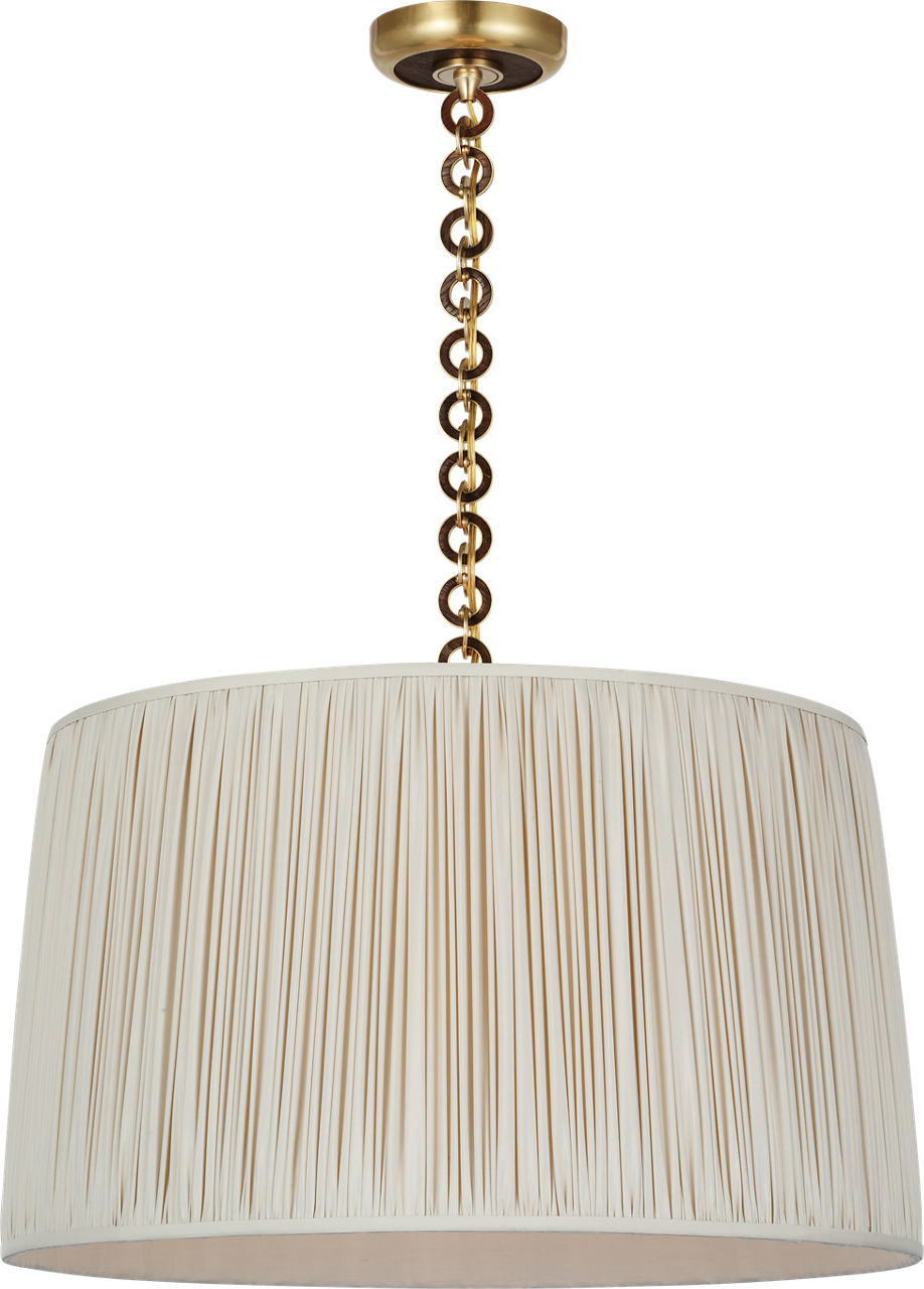 Evelyn 25" Hanging Shade | Hand-Rubbed Antique Brass and Natural Oak | Champagne Silk Pleated Shade