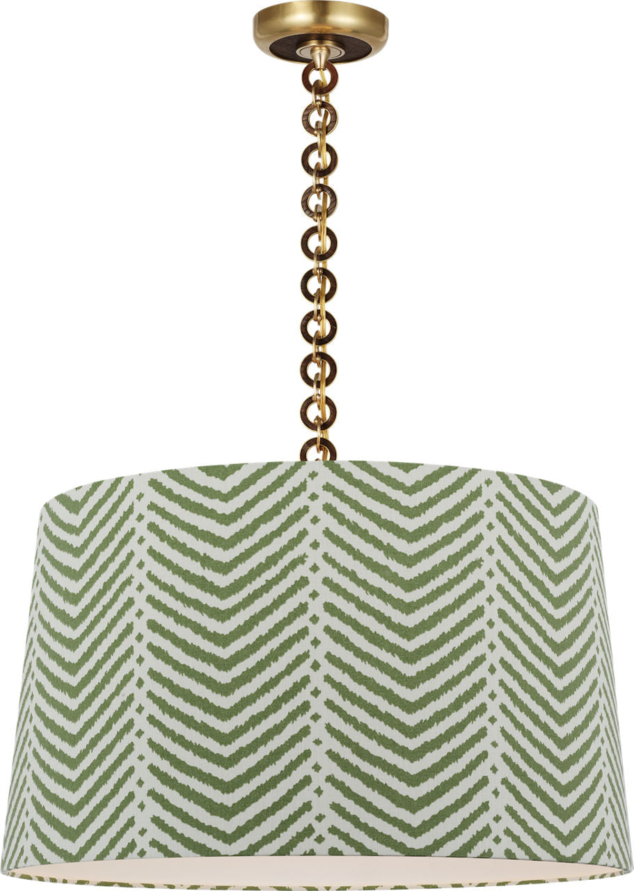 Evelyn 25" Hanging Shade | Hand-Rubbed Antique Brass and Natural Oak | Schumacher Verde La Jolla Shade