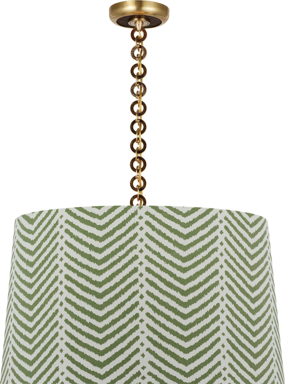 Evelyn 25" Hanging Shade | Hand-Rubbed Antique Brass and Natural Oak | Schumacher Verde La Jolla Shade