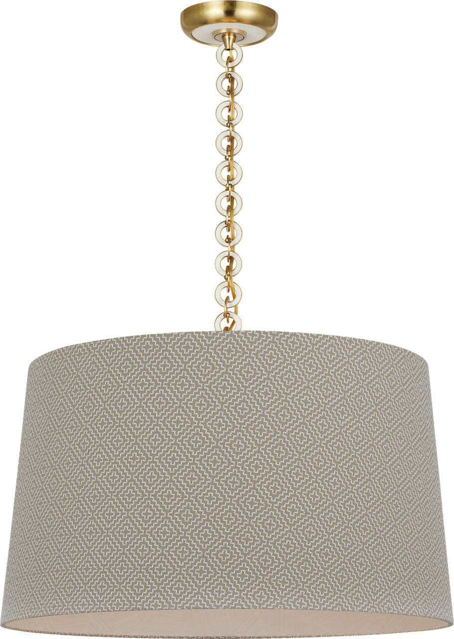 Evelyn 25" Hanging Shade | Hand-Rubbed Antique Brass and White Oak | Schumacher Dove Soho Weave Shade