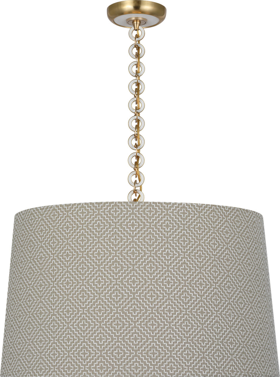 Evelyn 25" Hanging Shade | Hand-Rubbed Antique Brass and White Oak | Schumacher Dove Soho Weave Shade