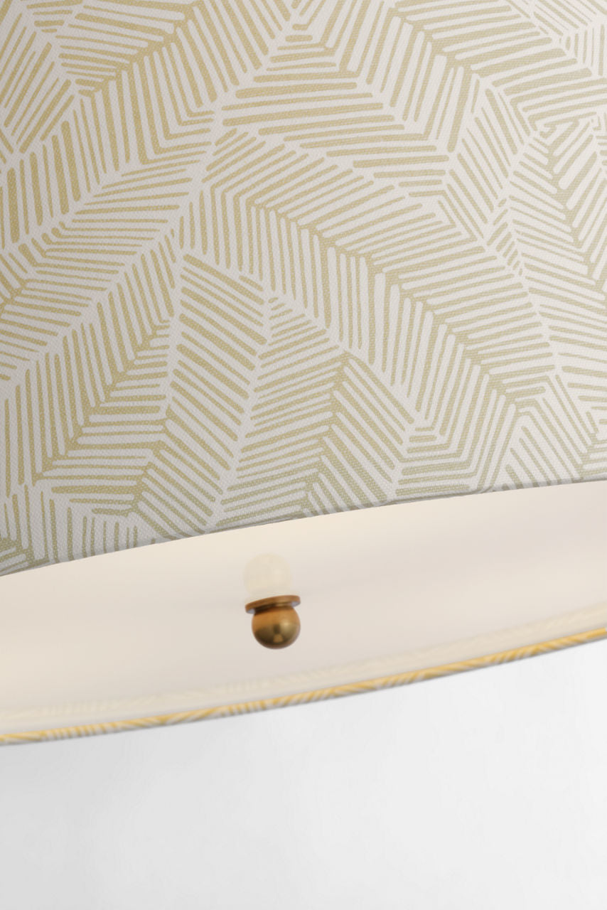Evelyn 25" Hanging Shade | Hand-Rubbed Antique Brass and White Oak | Schumacher Taupe Abstract Leaf Shade