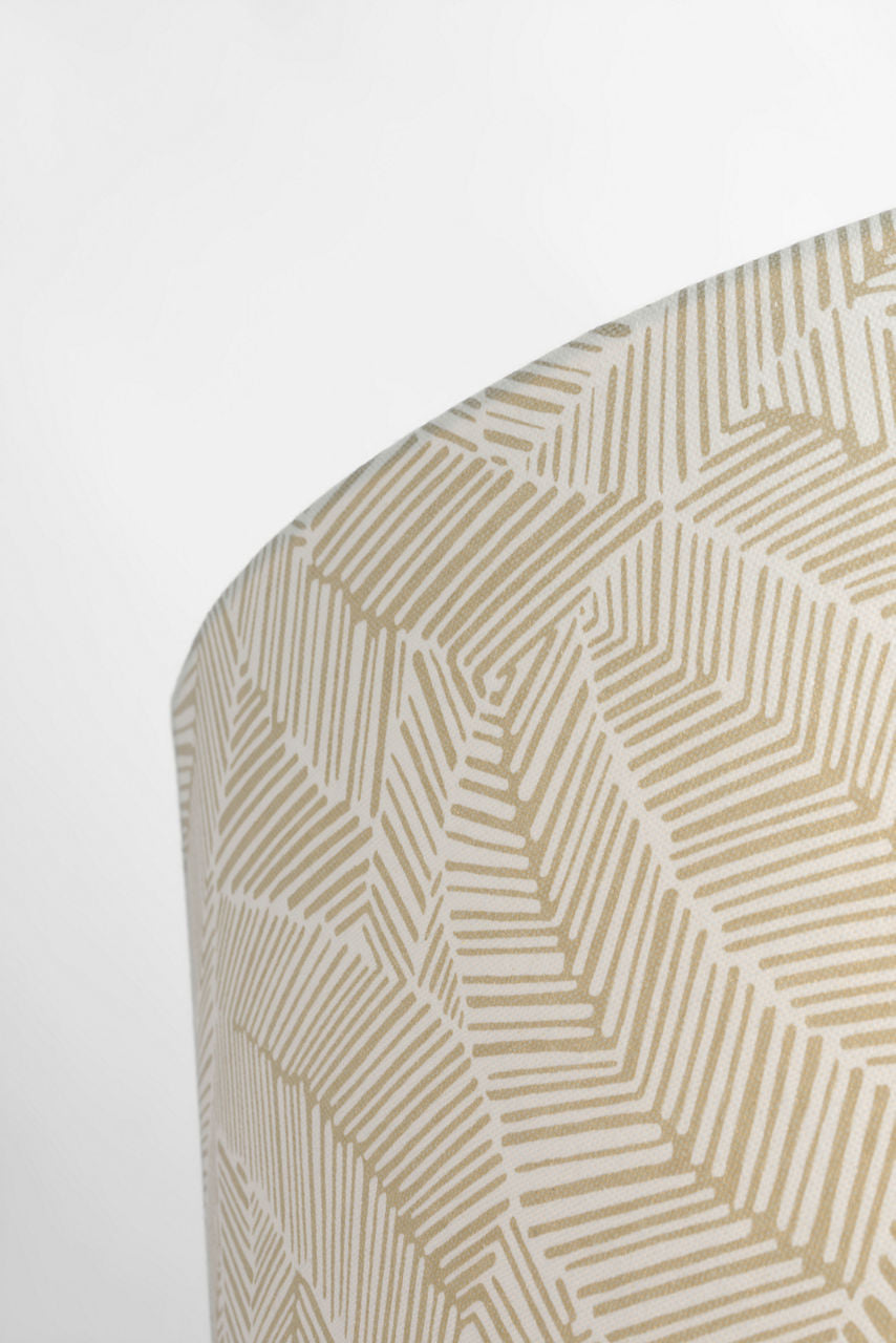 Evelyn 25" Hanging Shade | Hand-Rubbed Antique Brass and White Oak | Schumacher Taupe Abstract Leaf Shade