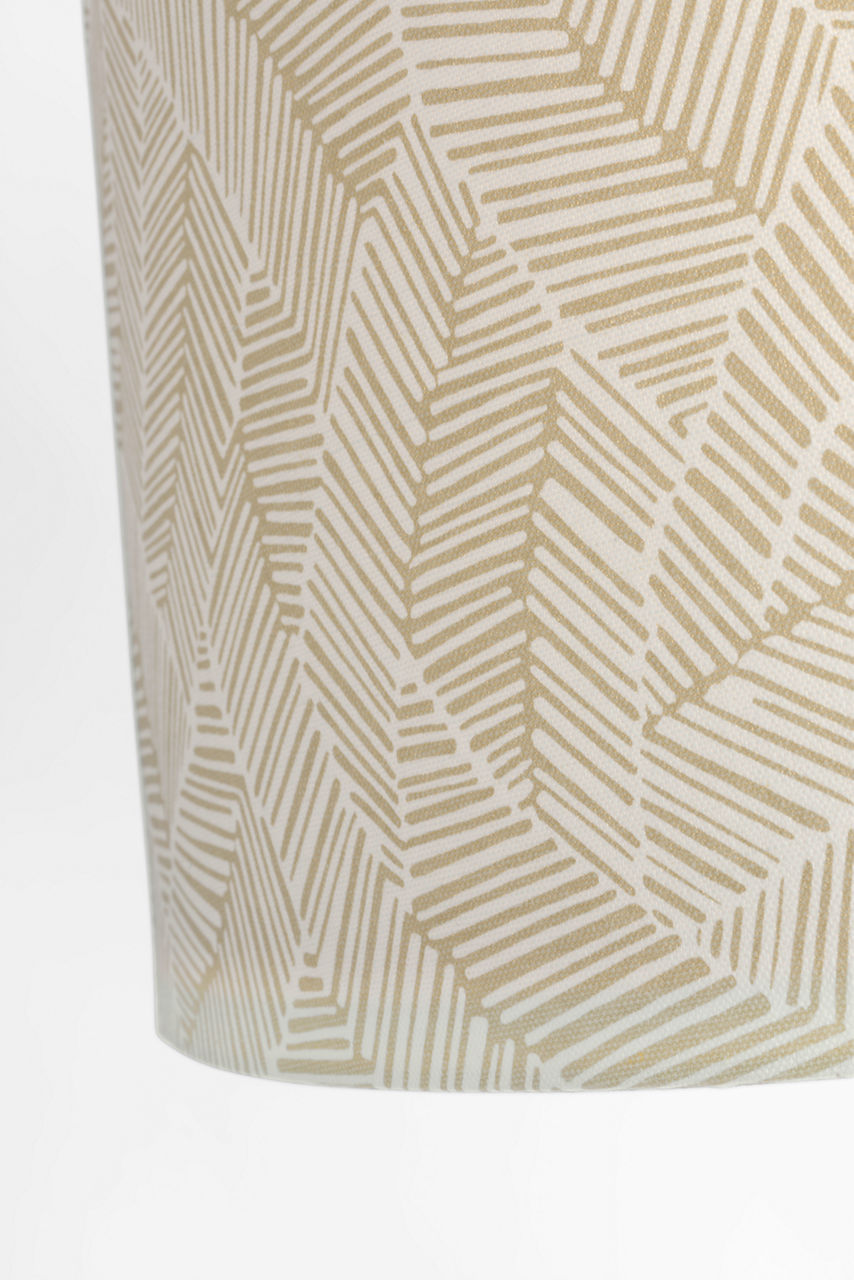 Evelyn 25" Hanging Shade | Hand-Rubbed Antique Brass and White Oak | Schumacher Taupe Abstract Leaf Shade