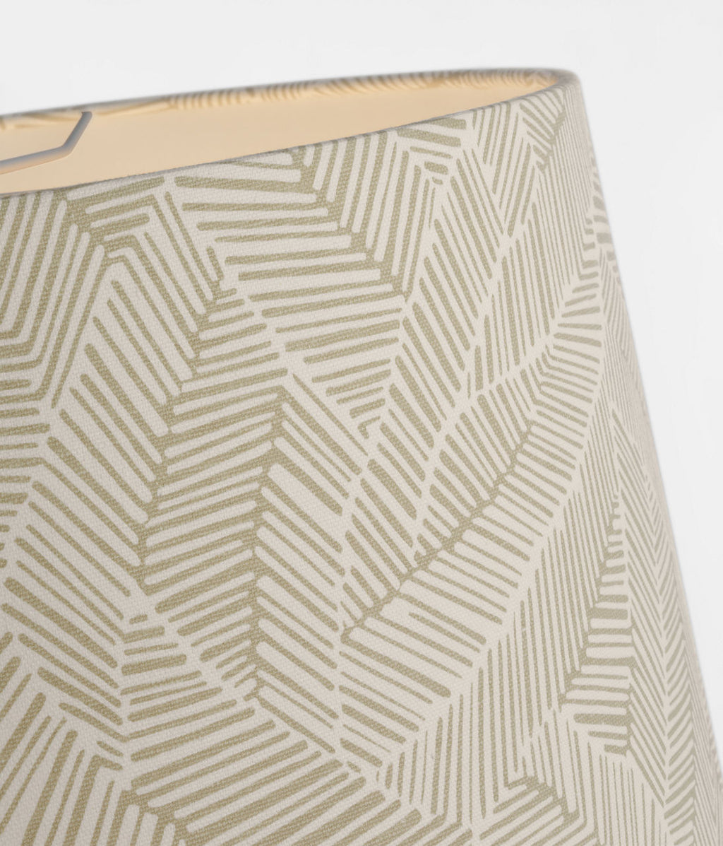 Evelyn 25" Hanging Shade | Hand-Rubbed Antique Brass and White Oak | Schumacher Taupe Abstract Leaf Shade