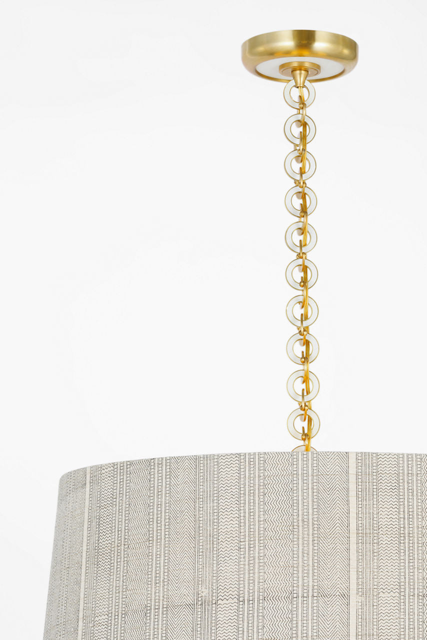Evelyn 25" Hanging Shade | Hand-Rubbed Antique Brass and White Oak | Schumacher Natural Mohave Shade