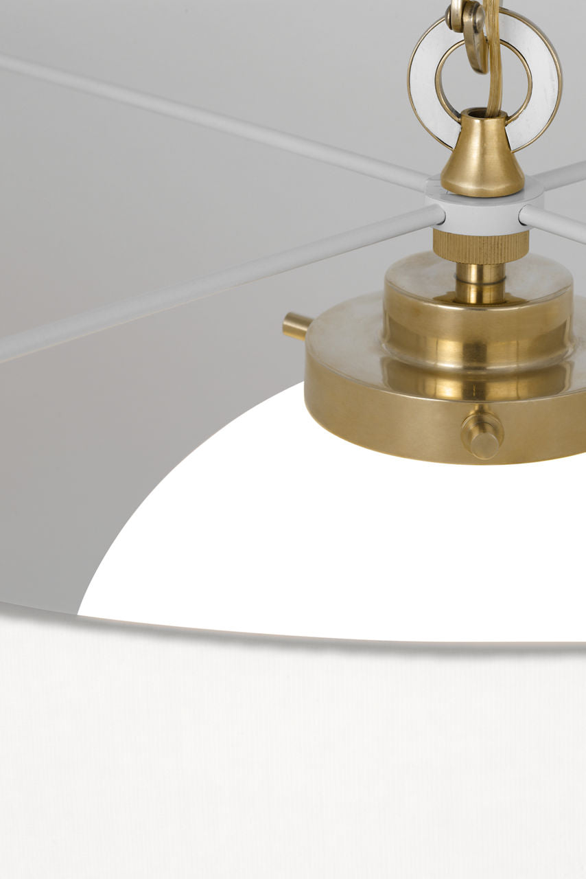 Evelyn 25" Hanging Shade | Hand-Rubbed Antique Brass and White Oak | Linen Shade