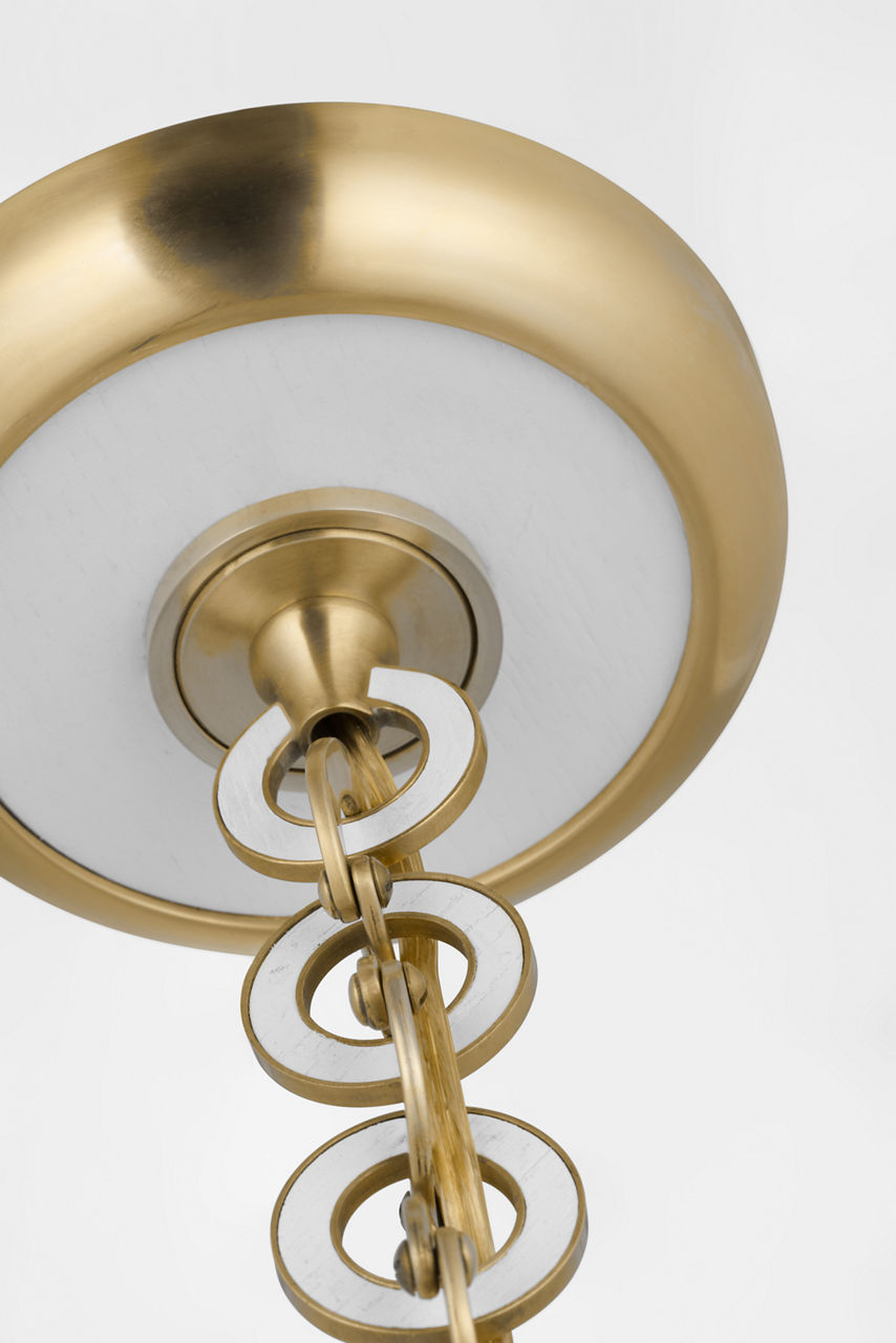 Evelyn 25" Hanging Shade | Hand-Rubbed Antique Brass and White Oak | Linen Shade