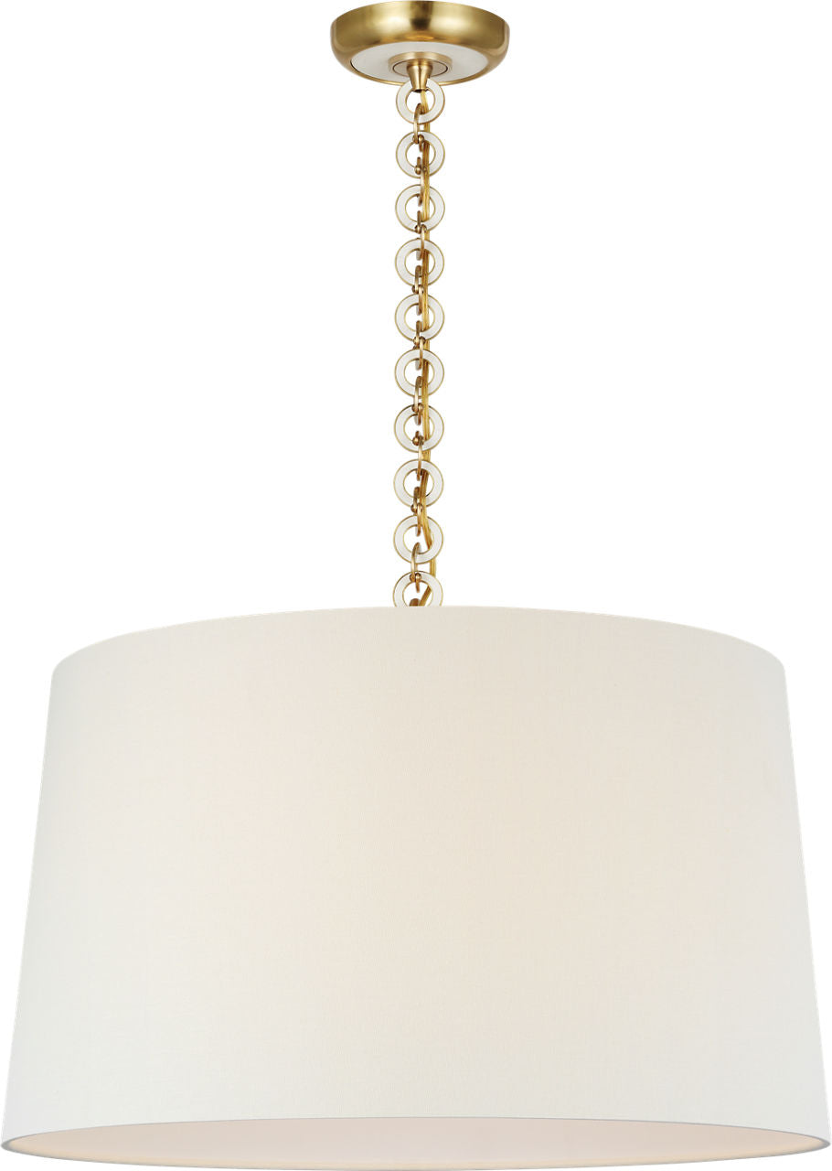 Evelyn 25" Hanging Shade | Hand-Rubbed Antique Brass and White Oak | Linen Shade