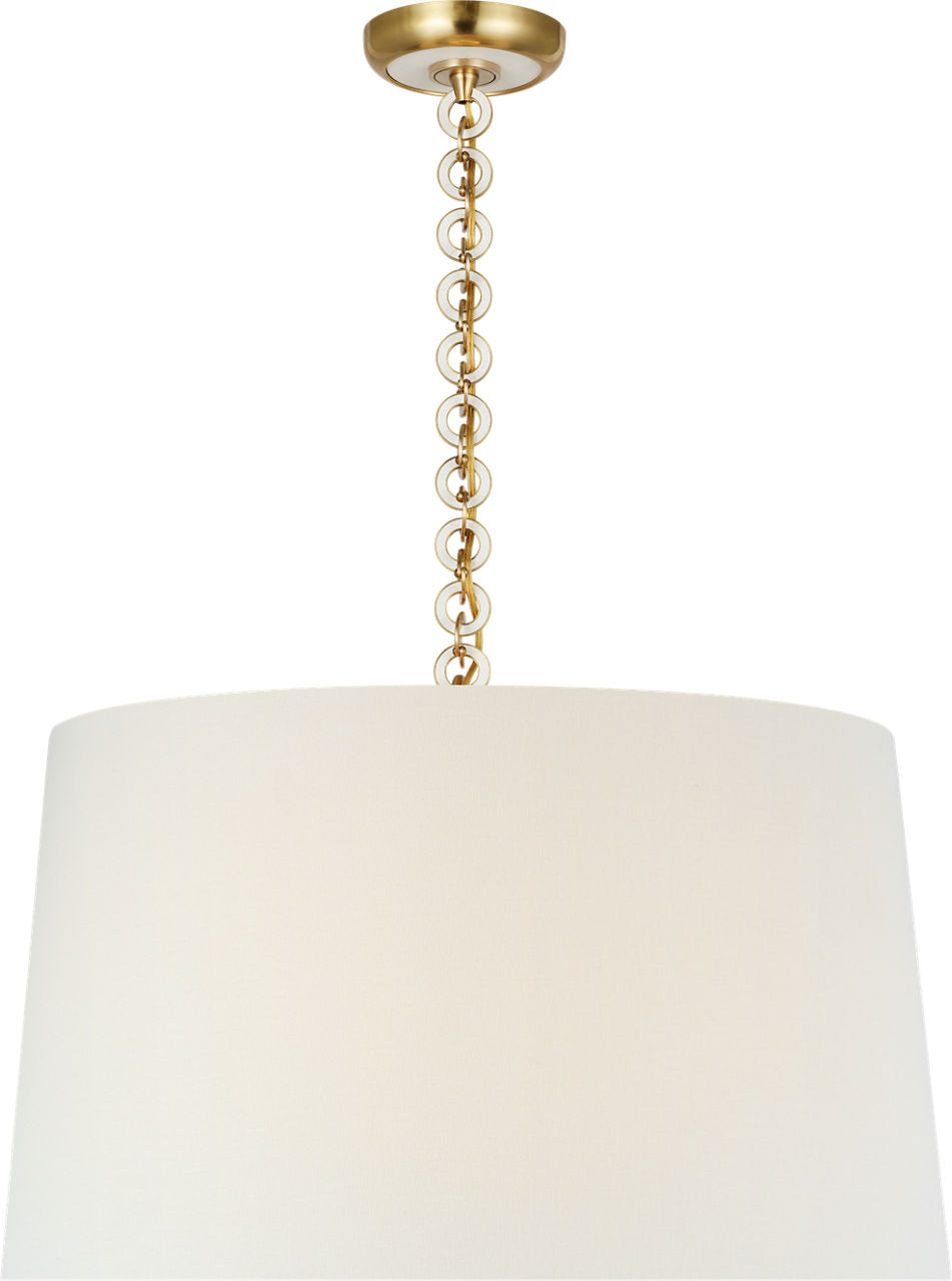 Evelyn 25" Hanging Shade | Hand-Rubbed Antique Brass and White Oak | Linen Shade