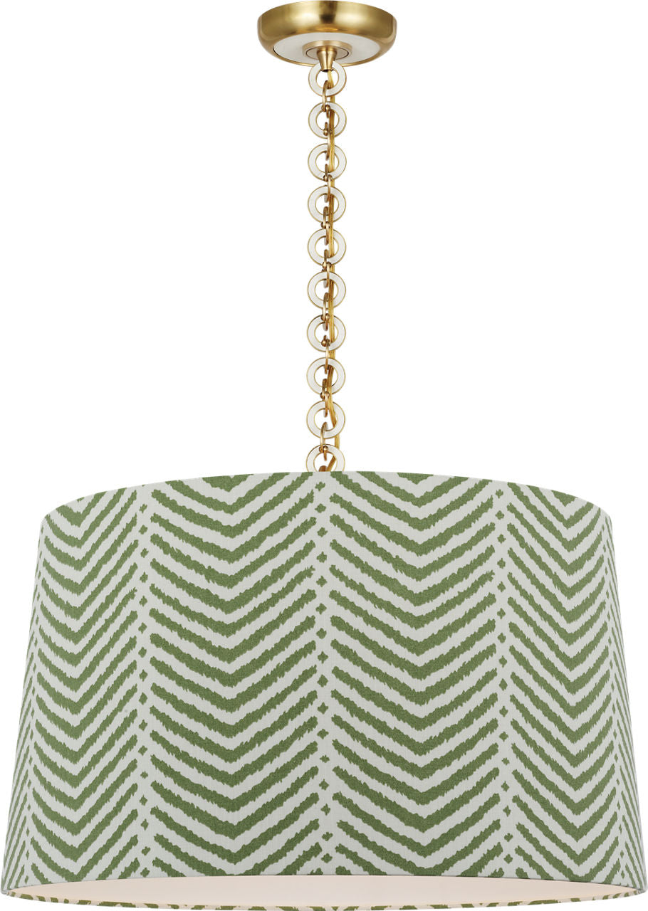 Evelyn 25" Hanging Shade | Hand-Rubbed Antique Brass and White Oak | Schumacher Verde La Jolla Shade