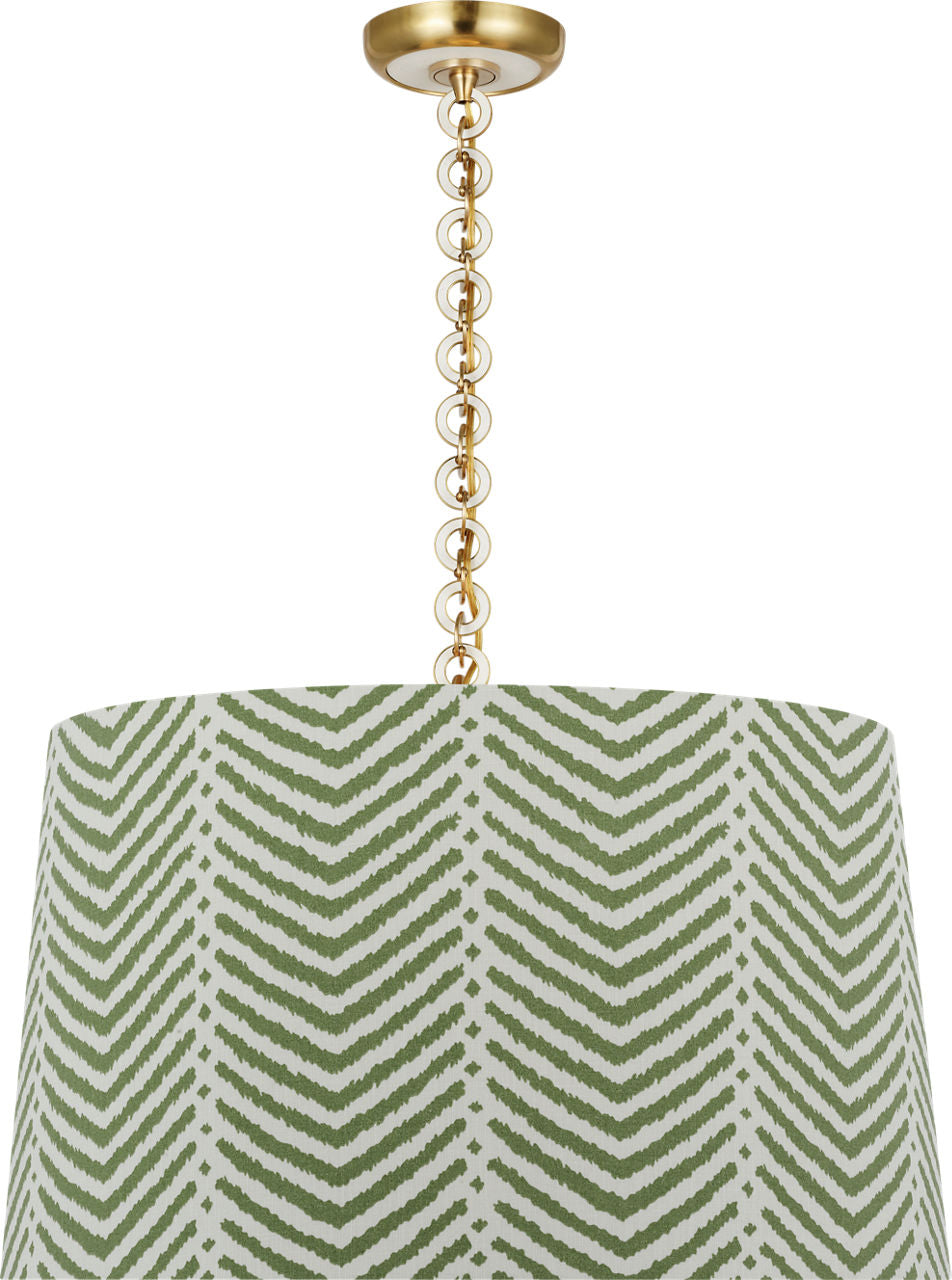Evelyn 25" Hanging Shade | Hand-Rubbed Antique Brass and White Oak | Schumacher Verde La Jolla Shade