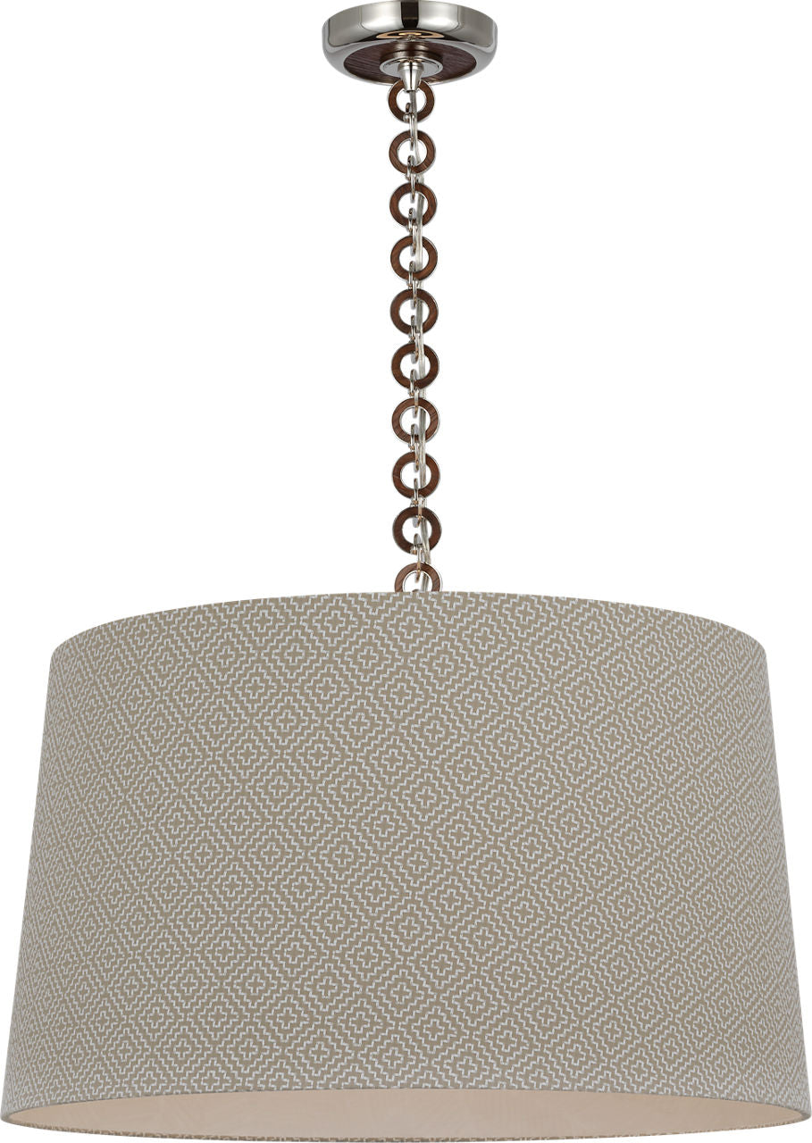 Evelyn 25" Hanging Shade | Polished Nickel and Natural Oak | Schumacher Dove Soho Weave Shade