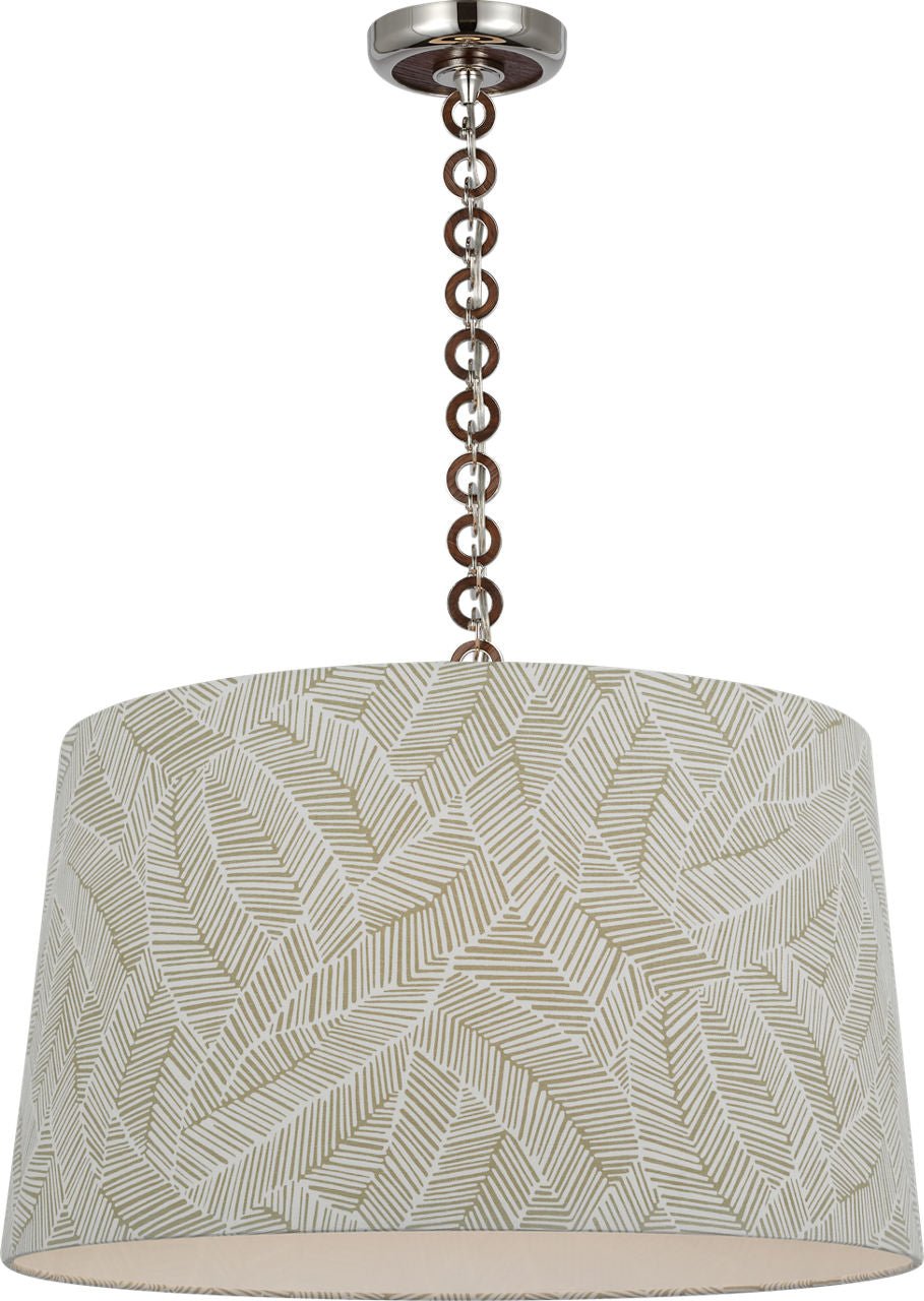 Evelyn 25" Hanging Shade | Polished Nickel and Natural Oak | Schumacher Taupe Abstract Leaf Shade