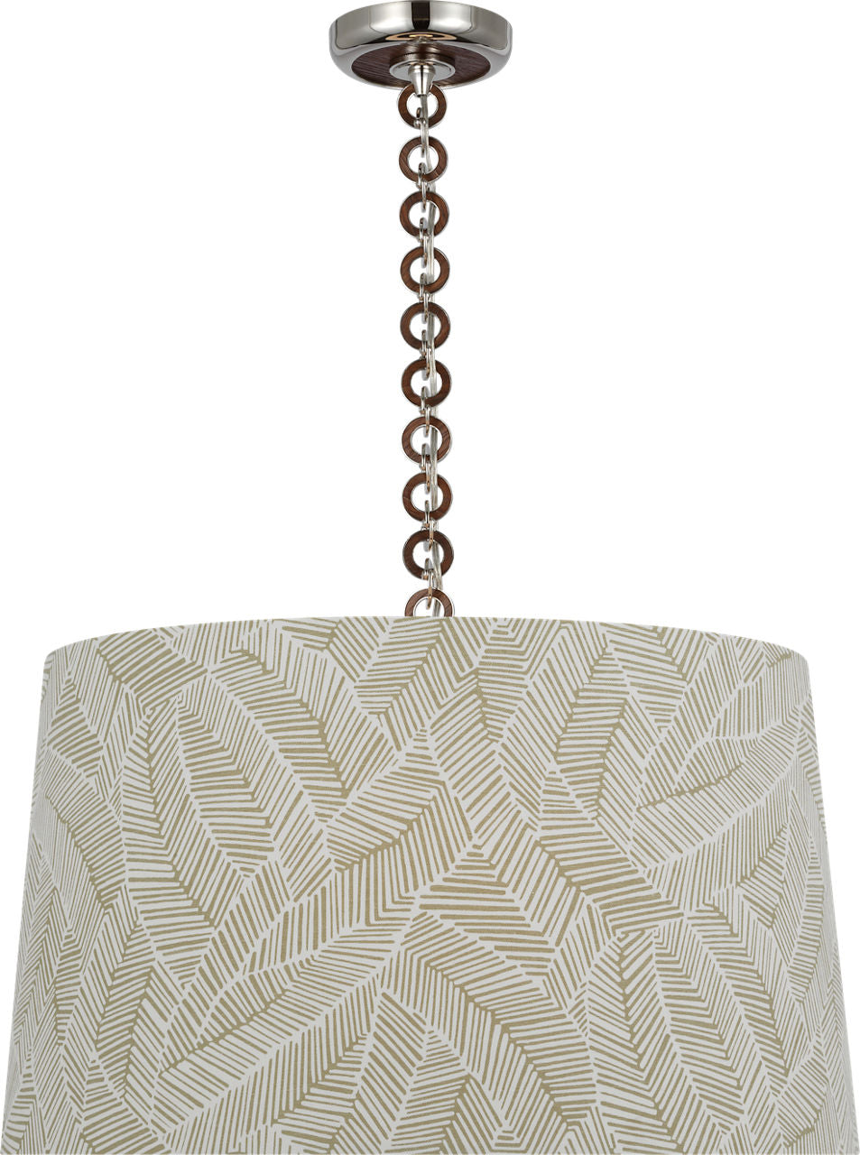 Evelyn 25" Hanging Shade | Polished Nickel and Natural Oak | Schumacher Taupe Abstract Leaf Shade