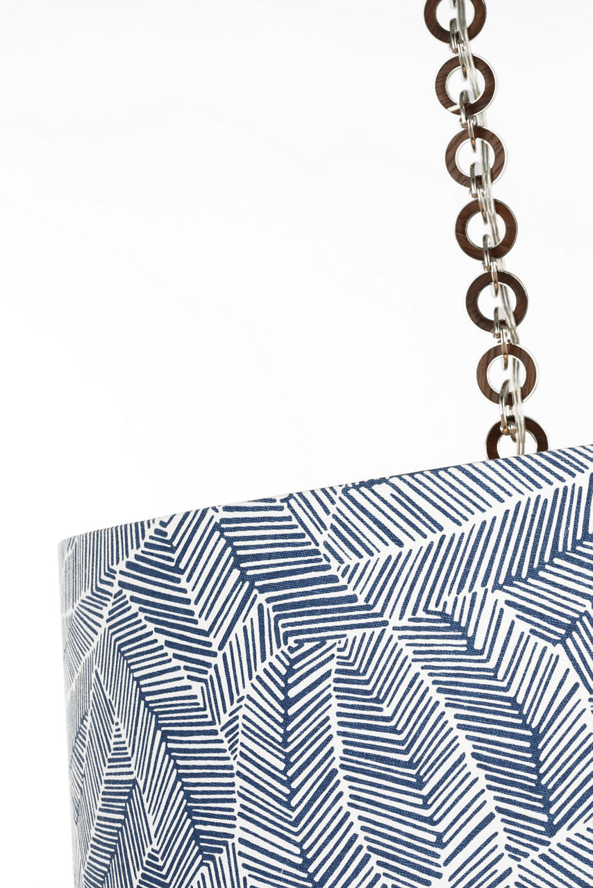 Evelyn 25" Hanging Shade | Polished Nickel and Natural Oak | Schumacher Navy Abstract Leaf Shade