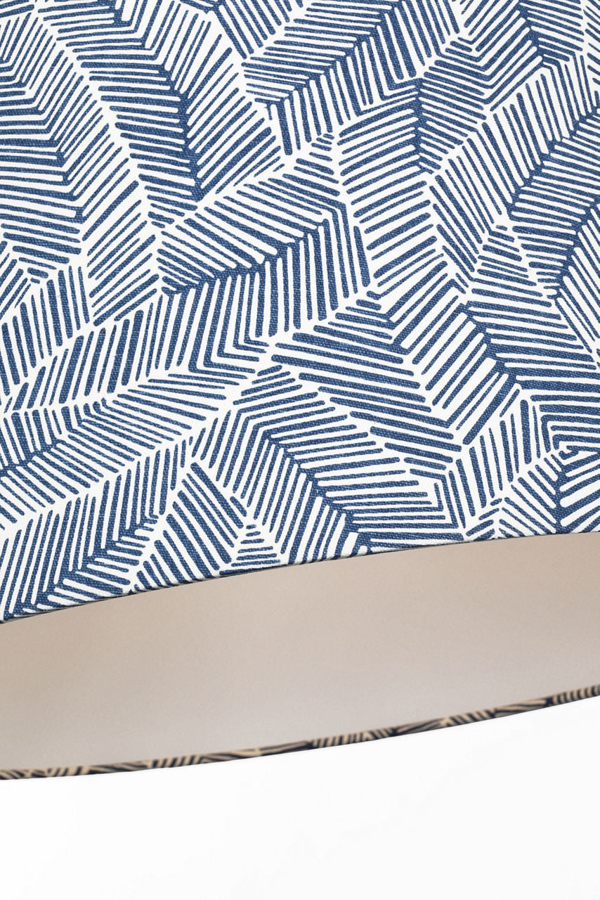 Evelyn 25" Hanging Shade | Polished Nickel and Natural Oak | Schumacher Navy Abstract Leaf Shade