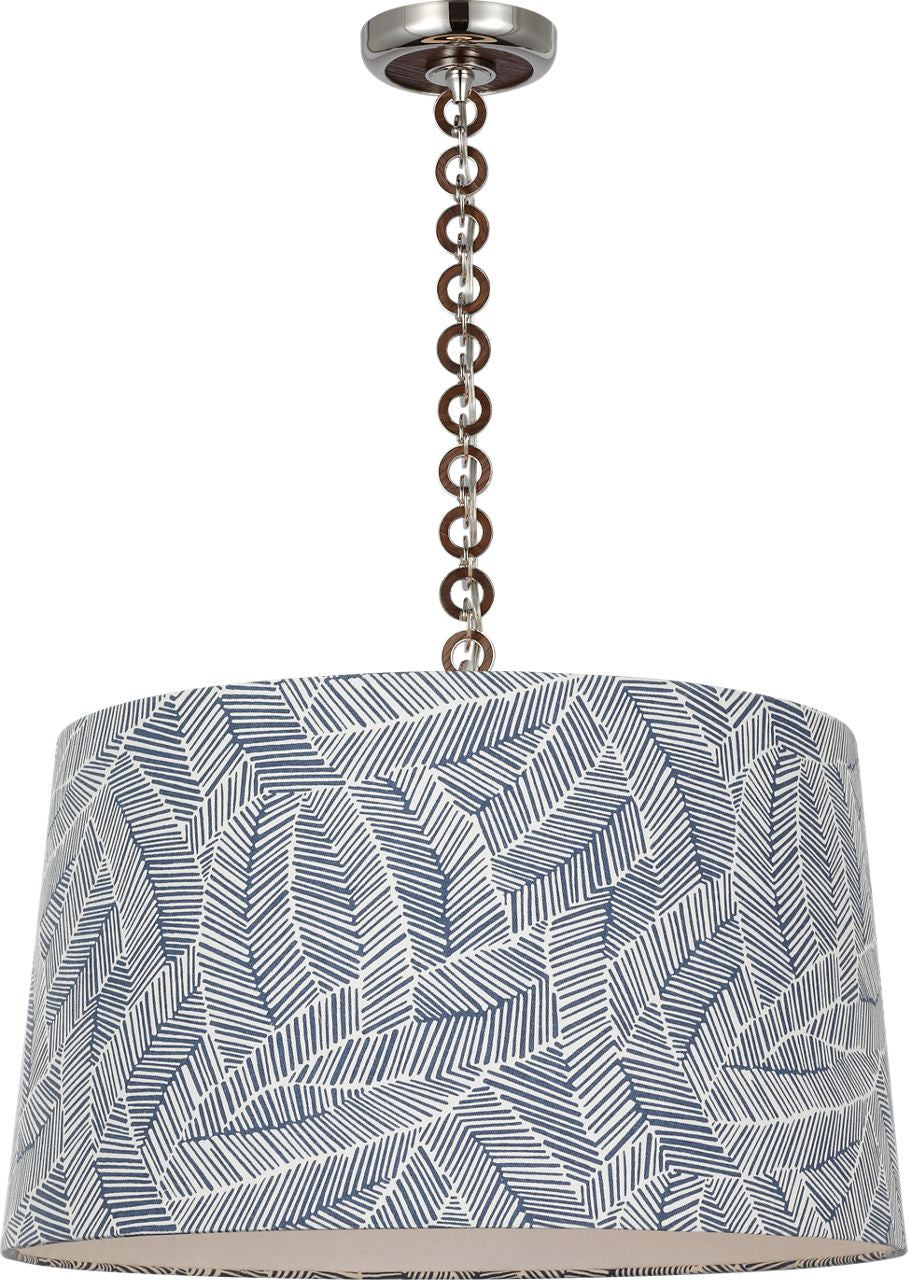Evelyn 25" Hanging Shade | Polished Nickel and Natural Oak | Schumacher Navy Abstract Leaf Shade