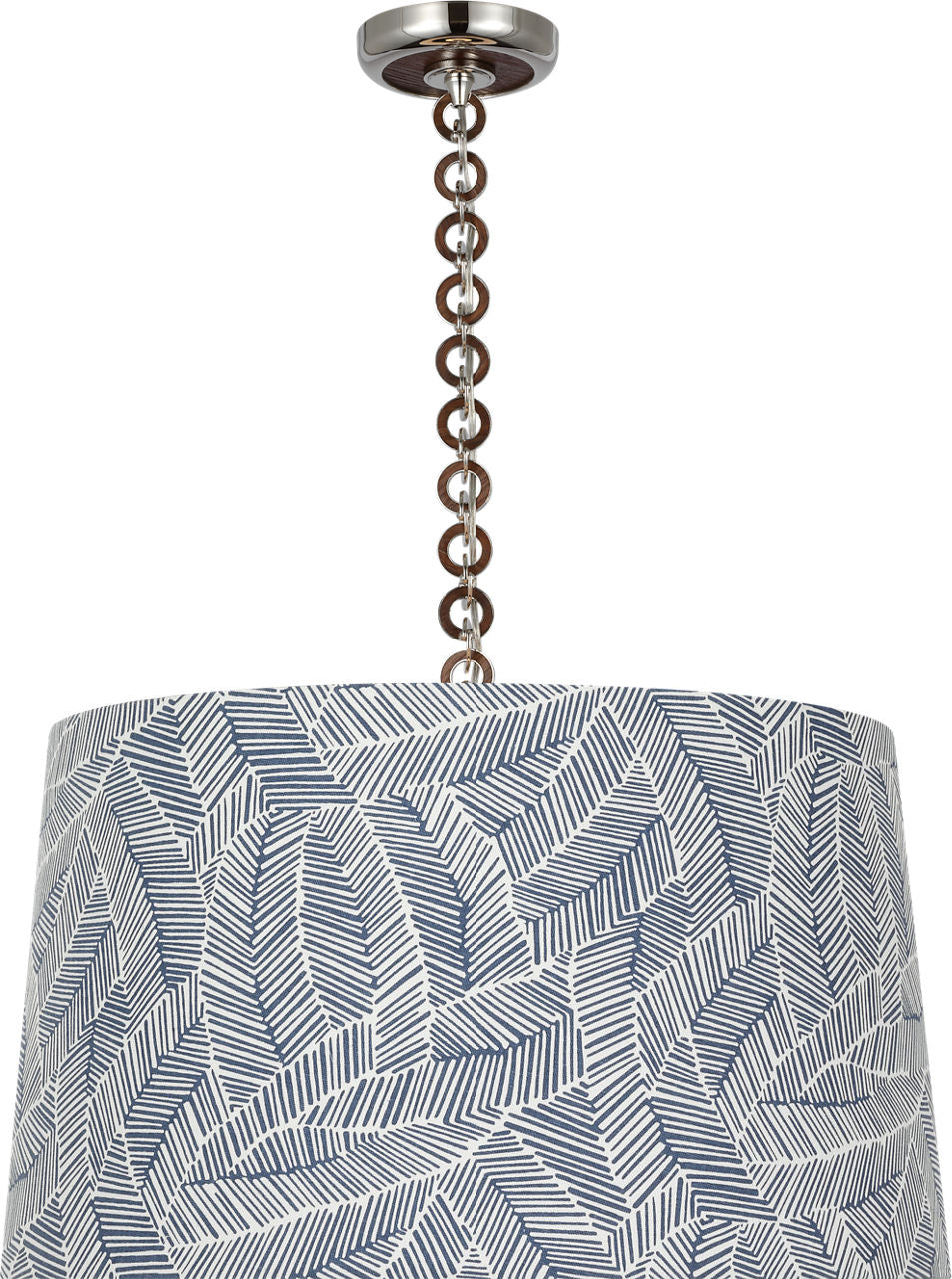 Evelyn 25" Hanging Shade | Polished Nickel and Natural Oak | Schumacher Navy Abstract Leaf Shade