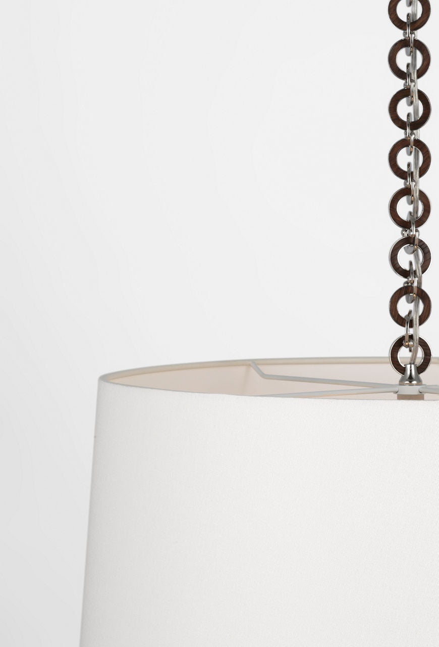 Evelyn 25" Hanging Shade | Polished Nickel and Natural Oak | Linen Shade