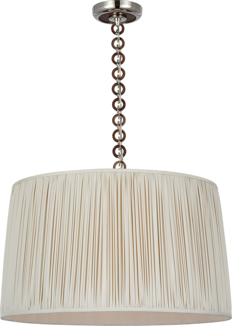 Evelyn 25" Hanging Shade | Polished Nickel and Natural Oak | Champagne Silk Pleated Shade