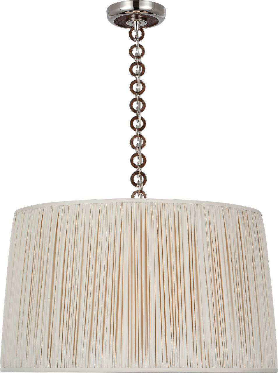 Evelyn 25" Hanging Shade | Polished Nickel and Natural Oak | Champagne Silk Pleated Shade