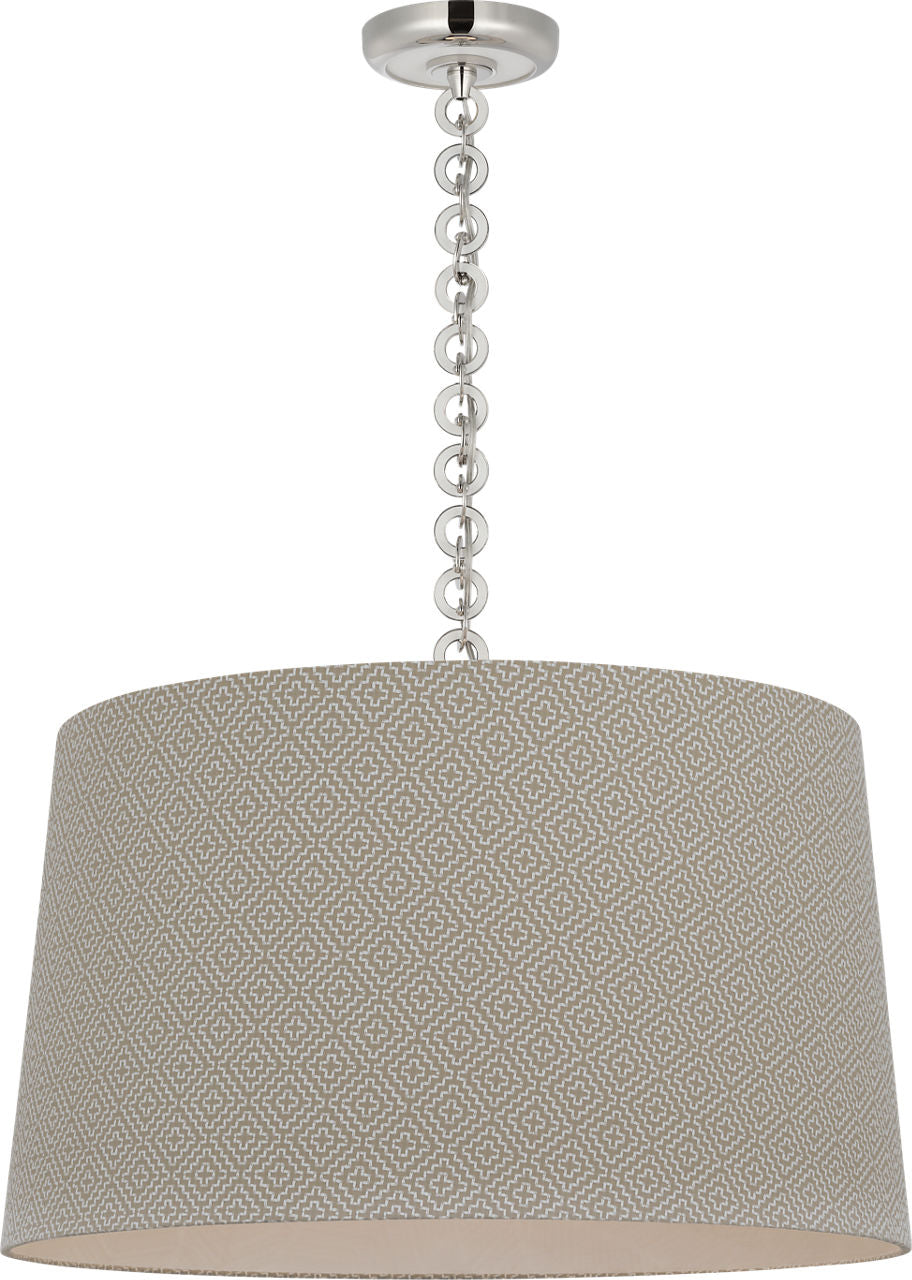 Evelyn 25" Hanging Shade | Polished Nickel and White Oak | Schumacher Dove Soho Weave Shade
