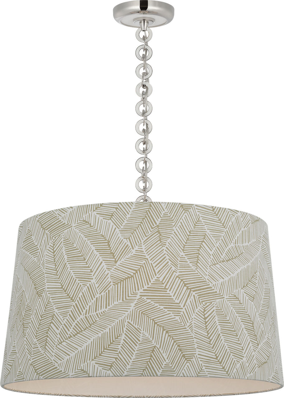 Evelyn 25" Hanging Shade | Polished Nickel and White Oak | Schumacher Taupe Abstract Leaf Shade