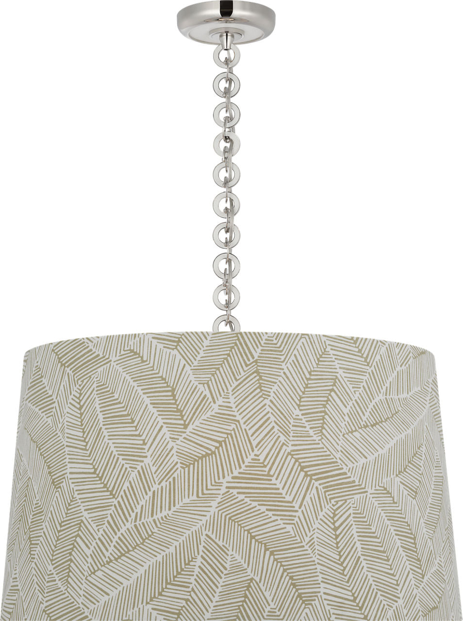 Evelyn 25" Hanging Shade | Polished Nickel and White Oak | Schumacher Taupe Abstract Leaf Shade