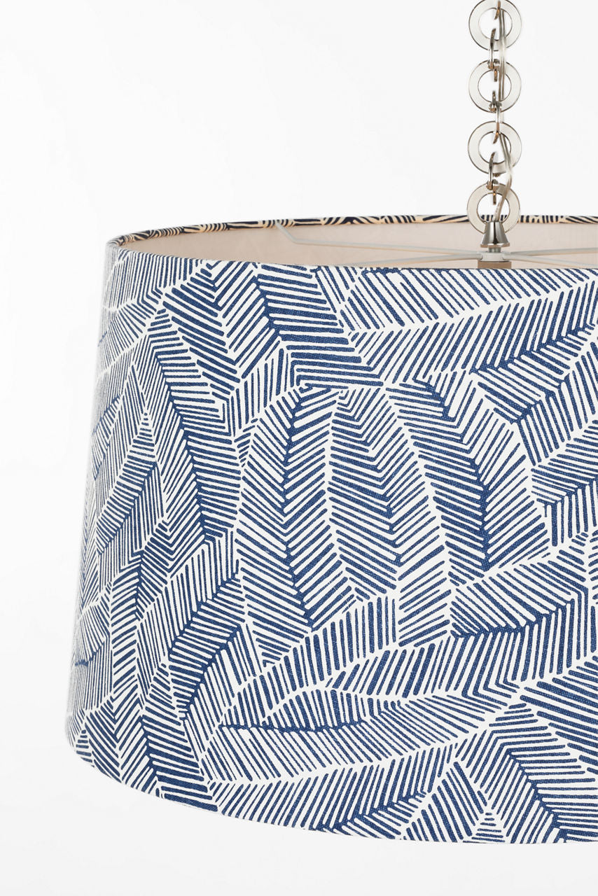 Evelyn 25" Hanging Shade | Polished Nickel and White Oak | Schumacher Navy Abstract Leaf Shade