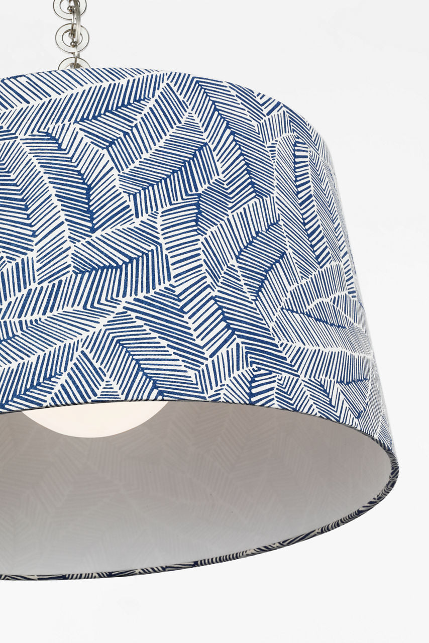 Evelyn 25" Hanging Shade | Polished Nickel and White Oak | Schumacher Navy Abstract Leaf Shade