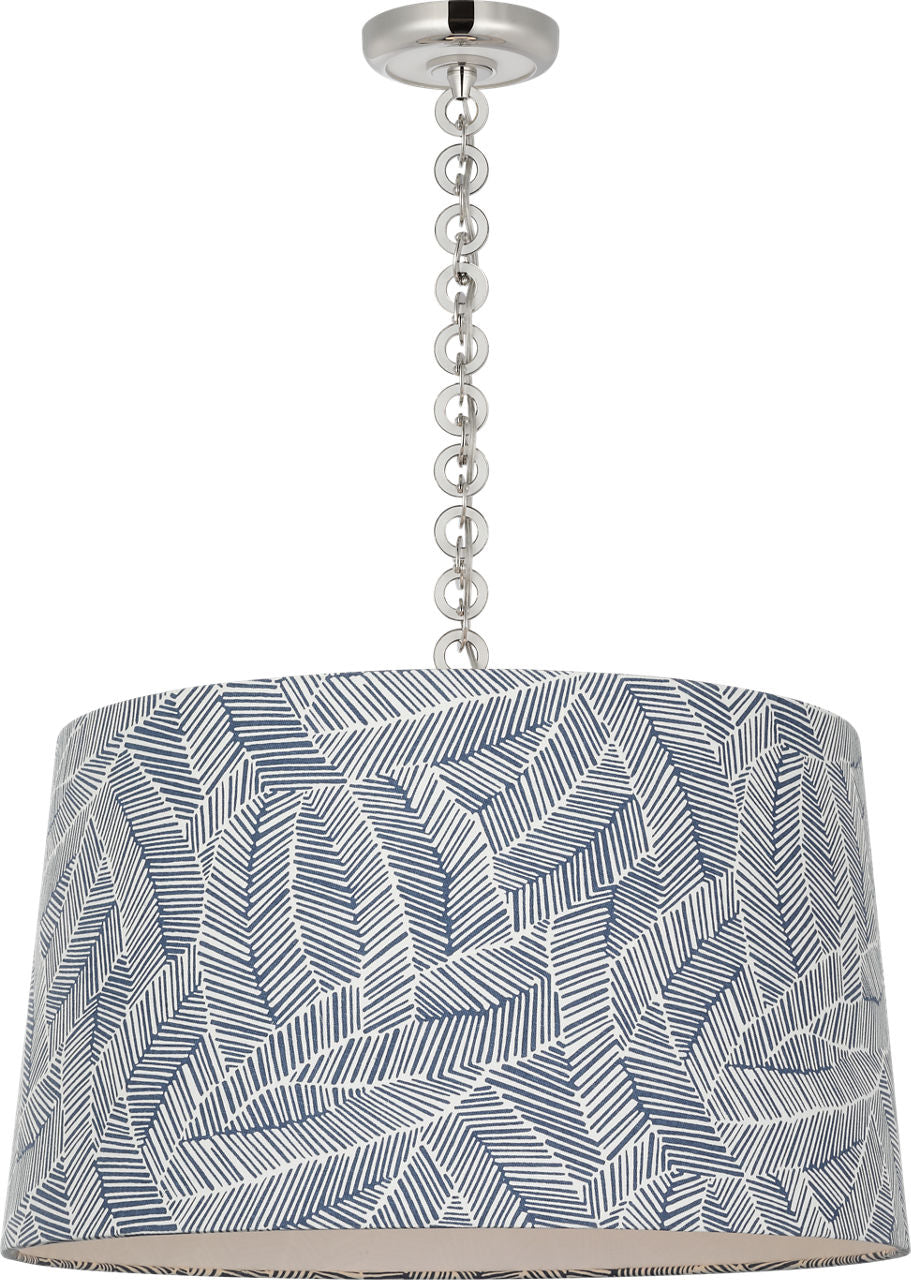 Evelyn 25" Hanging Shade | Polished Nickel and White Oak | Schumacher Navy Abstract Leaf Shade