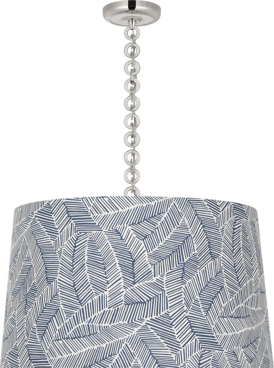 Evelyn 25" Hanging Shade | Polished Nickel and White Oak | Schumacher Navy Abstract Leaf Shade