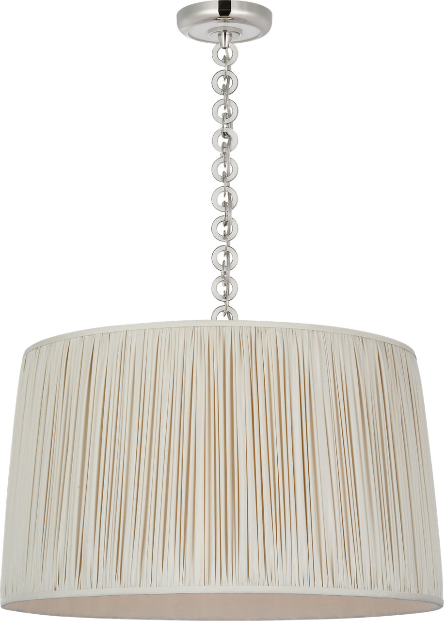 Evelyn 25" Hanging Shade | Polished Nickel and White Oak | Champagne Silk Pleated Shade
