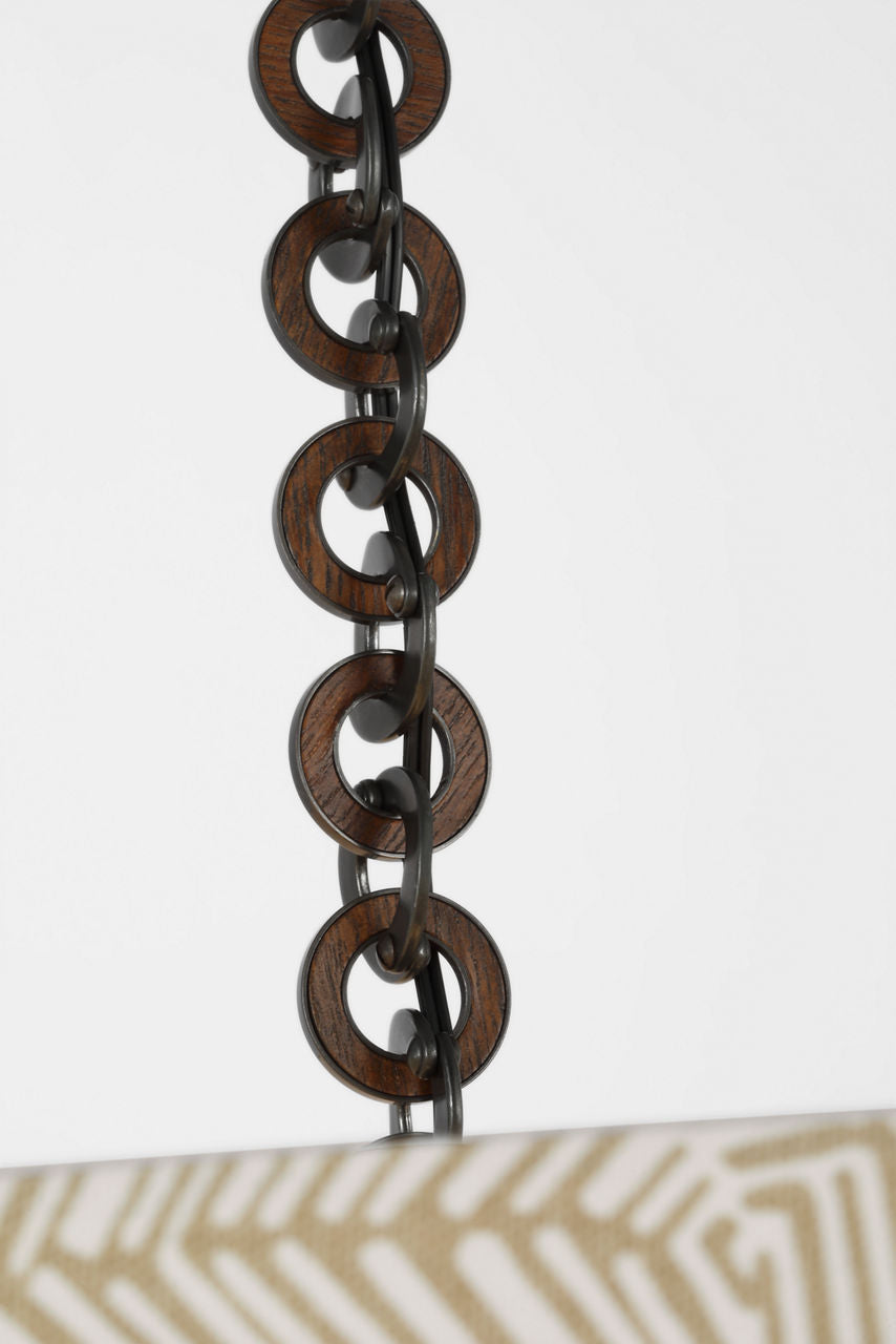 Evelyn 33" Hanging Shade | Bronze and Natural Oak | Schumacher Taupe Abstract Leaf Shade