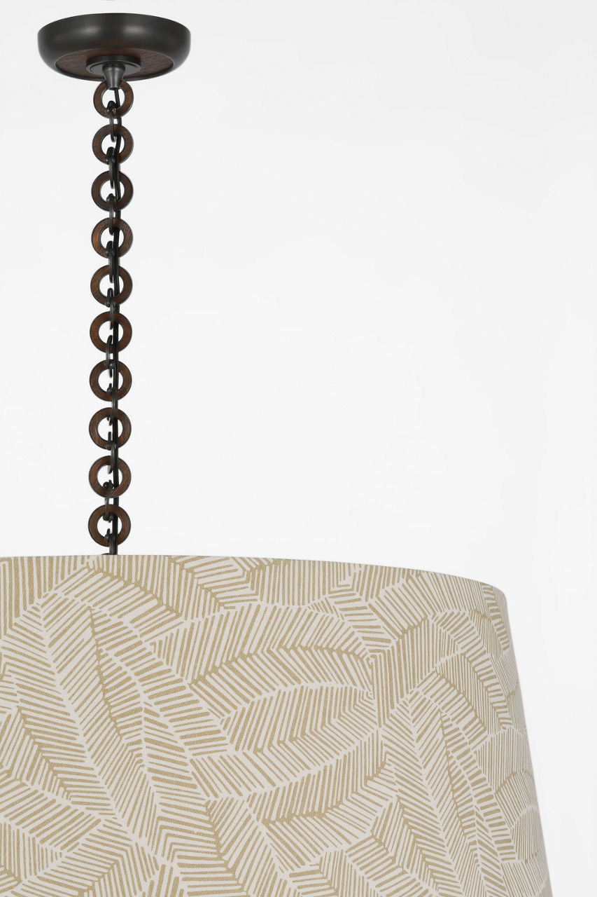 Evelyn 33" Hanging Shade | Bronze and Natural Oak | Schumacher Taupe Abstract Leaf Shade