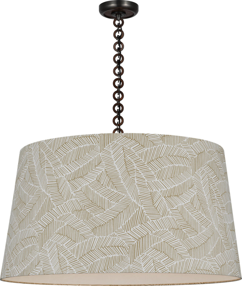 Evelyn 33" Hanging Shade | Bronze and Natural Oak | Schumacher Taupe Abstract Leaf Shade