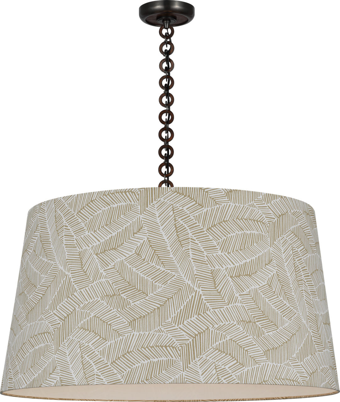 Evelyn 33" Hanging Shade | Bronze and Natural Oak | Schumacher Taupe Abstract Leaf Shade