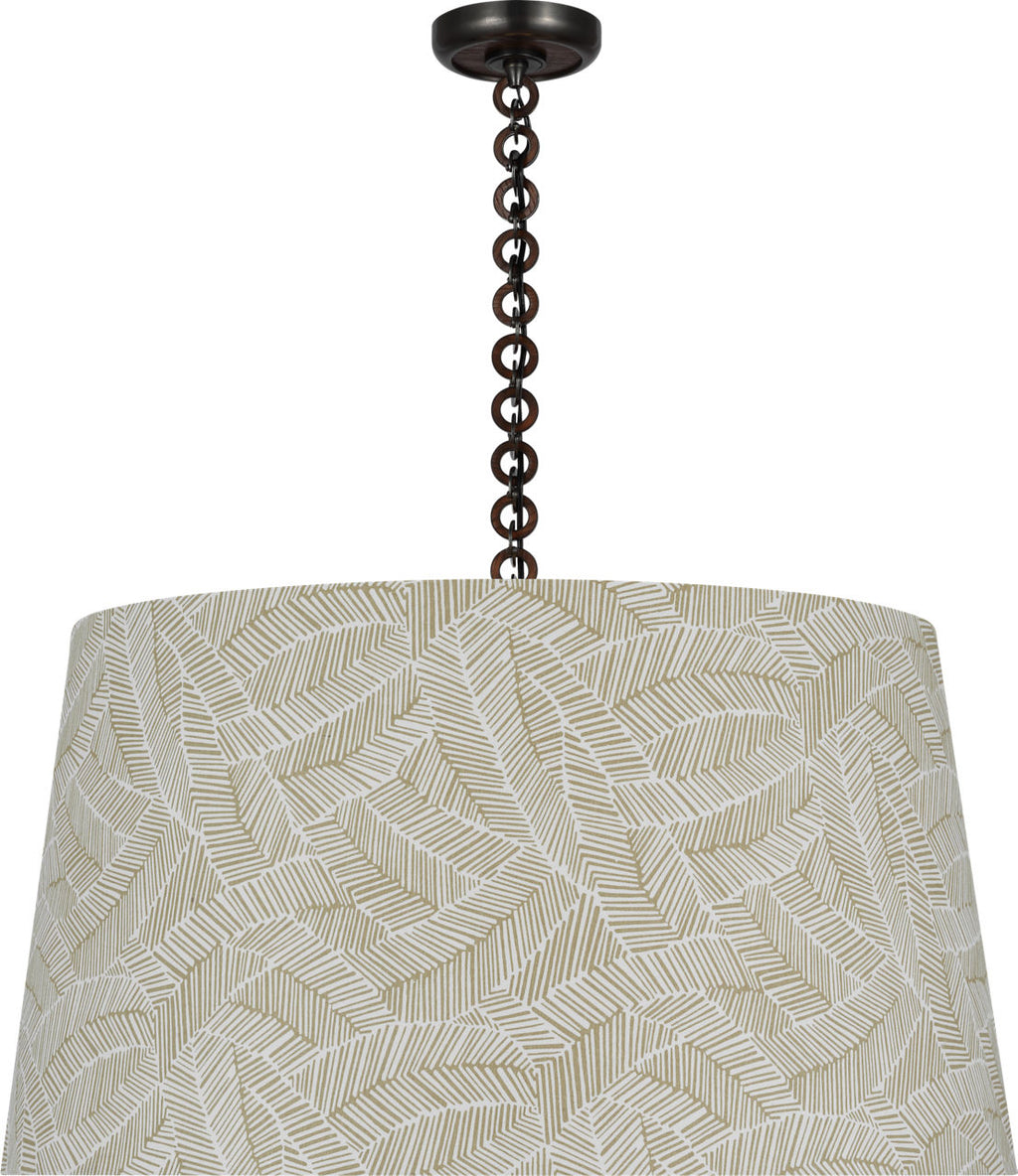 Evelyn 33" Hanging Shade | Bronze and Natural Oak | Schumacher Taupe Abstract Leaf Shade