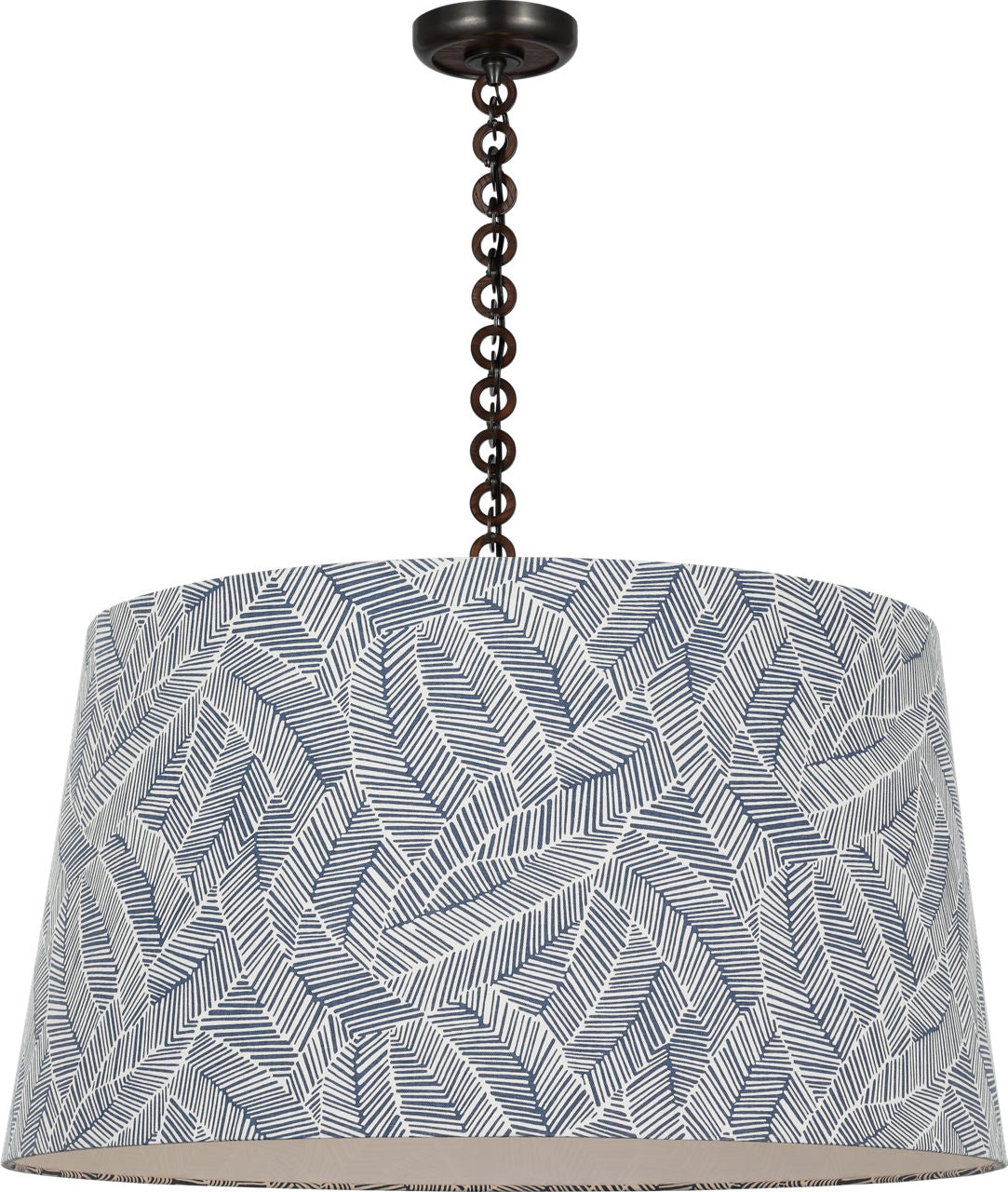 Evelyn 33" Hanging Shade | Bronze and Natural Oak | Schumacher Navy Abstract Leaf Shade